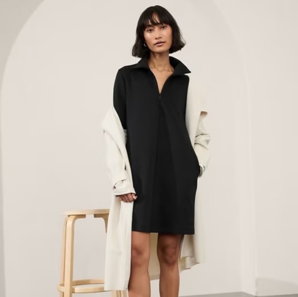 Athleta Allure Dress Quarter Zip Collared Casual Athleisure Dress Black Large